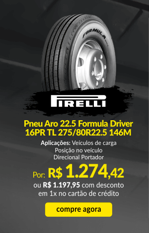 Pneu Pirelli Aro 22.5 Formula Driver 16PR TL 275/80R22.5 146M - Por R$ 1.274,42 ou R$ 1.197,95 com 6% de desconto em 1x no cartão de crédito - Compre agora!